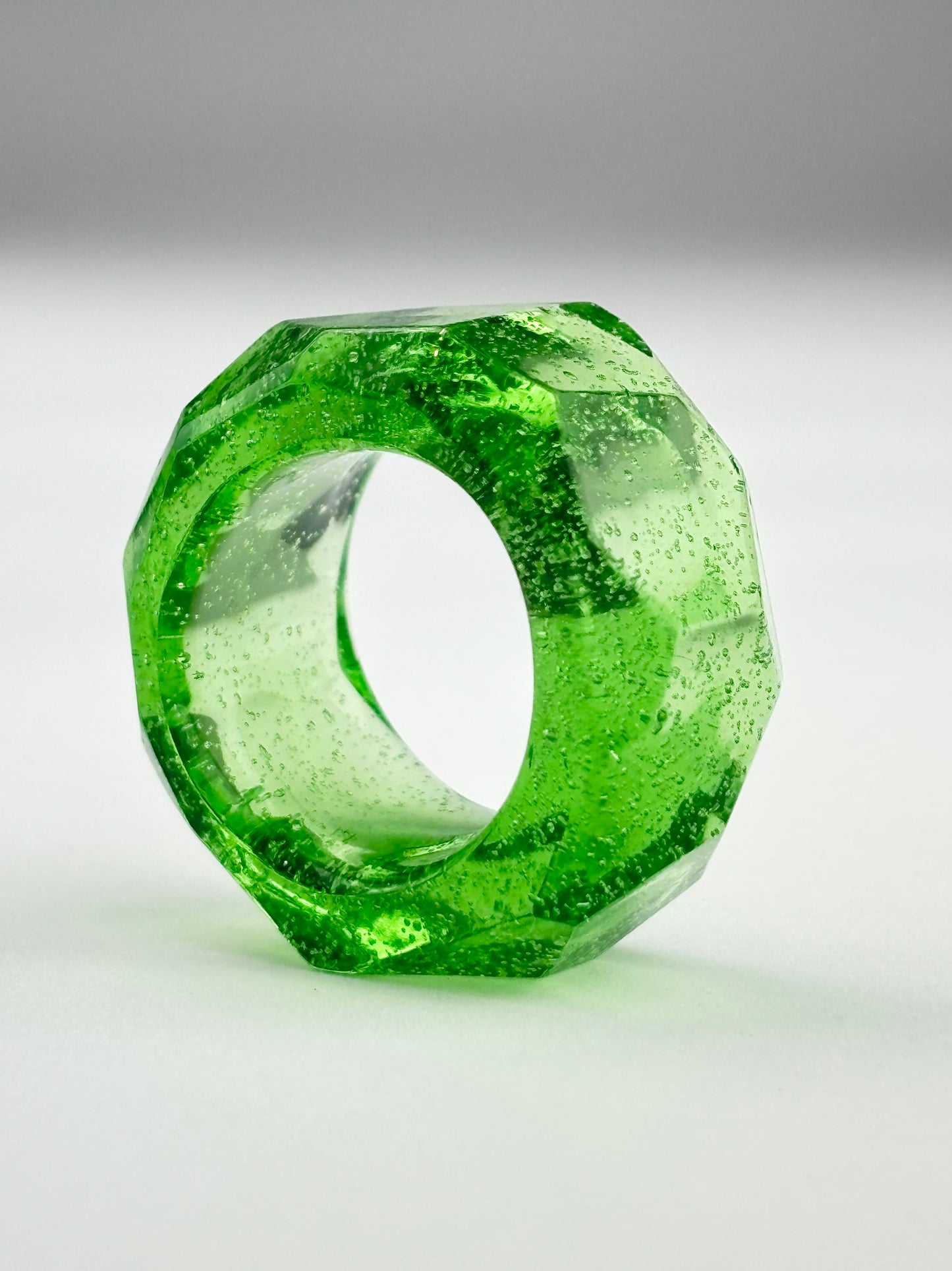 Faceted “crystal” brilliant green ring
