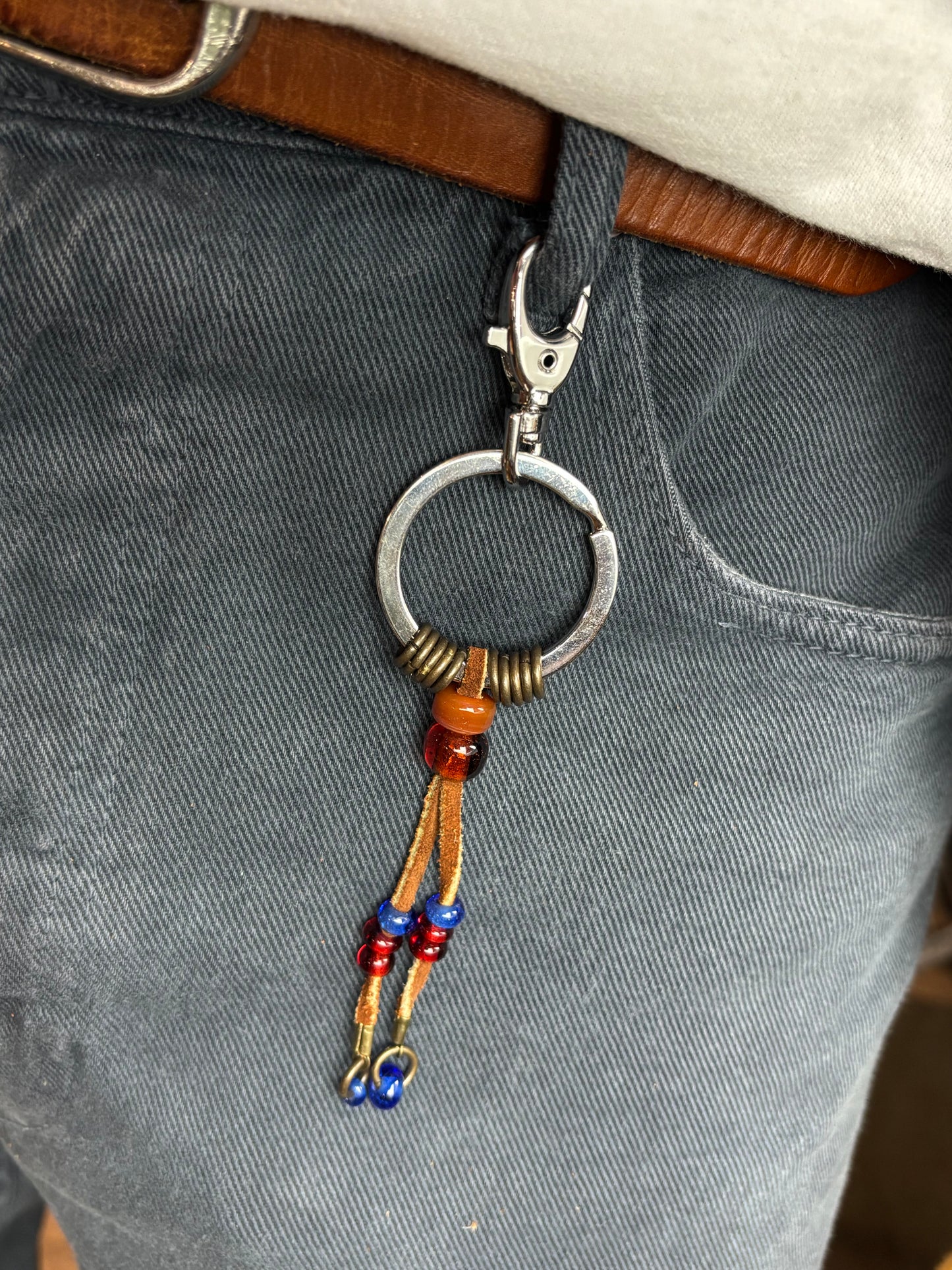Glass bead and leather key chain