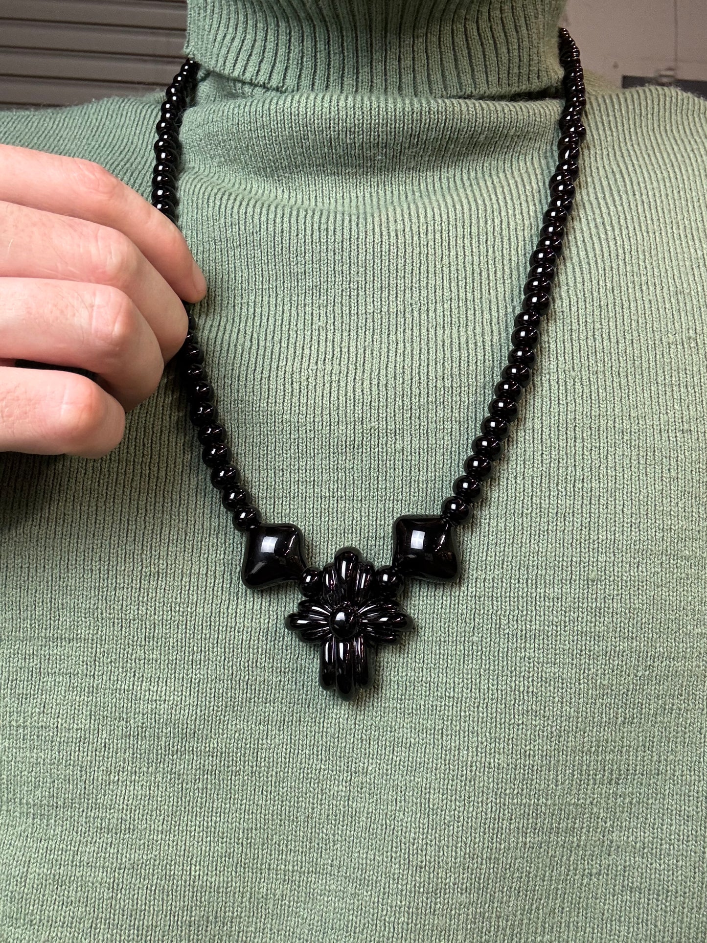 Doom Cross and spike link beaded necklace