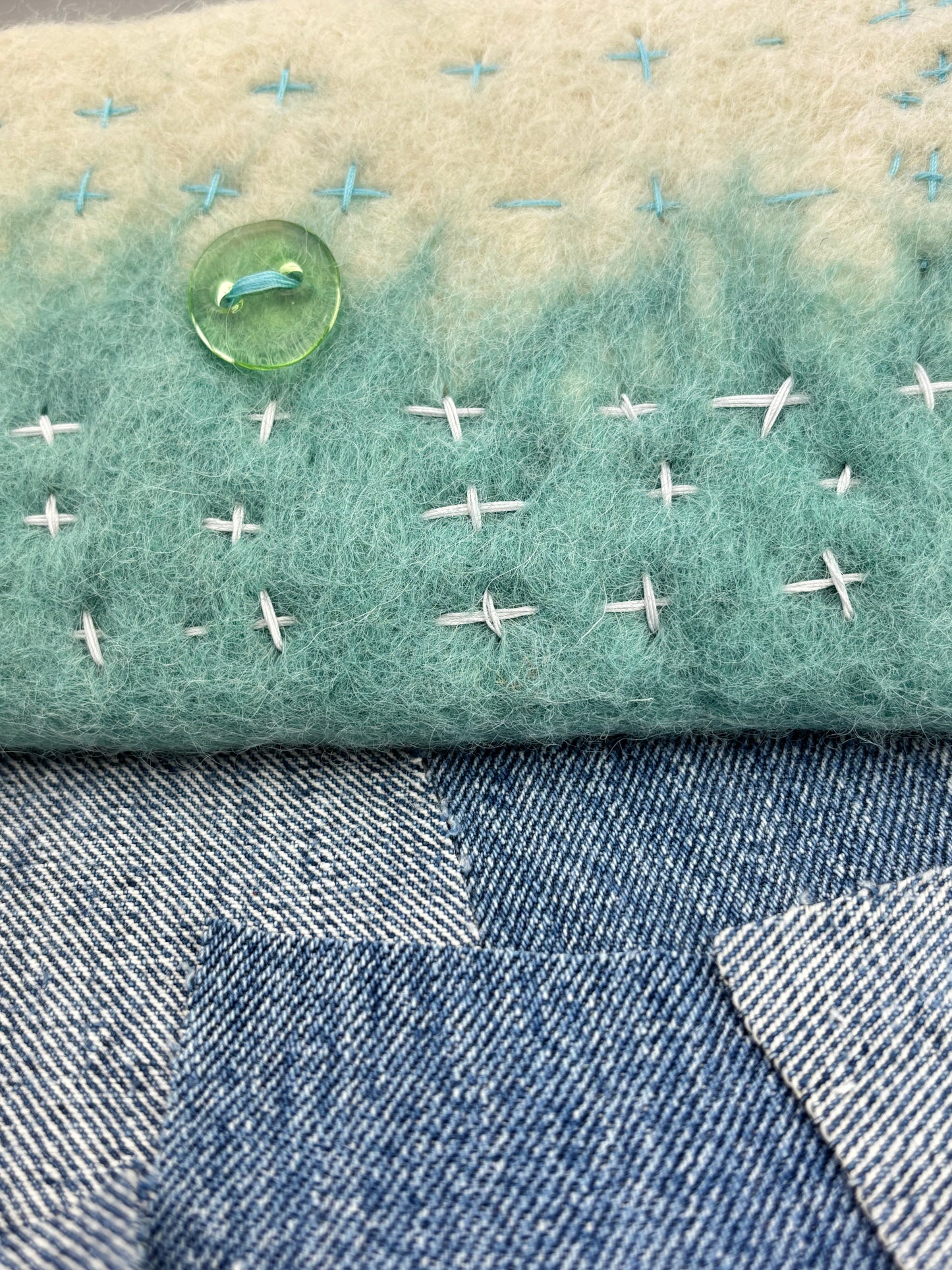 Wool Sashiko long zipper wallet