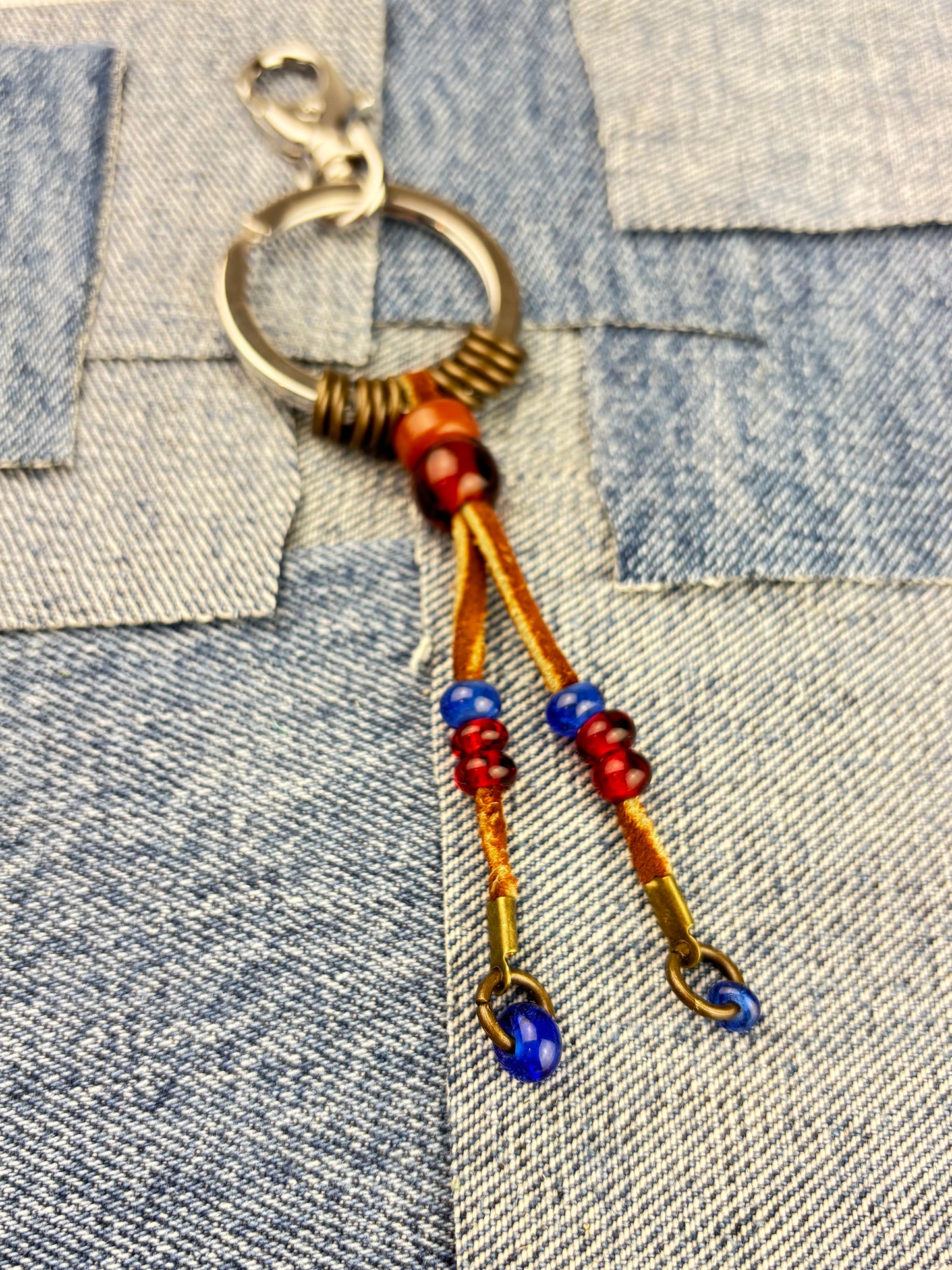 Glass bead and leather key chain