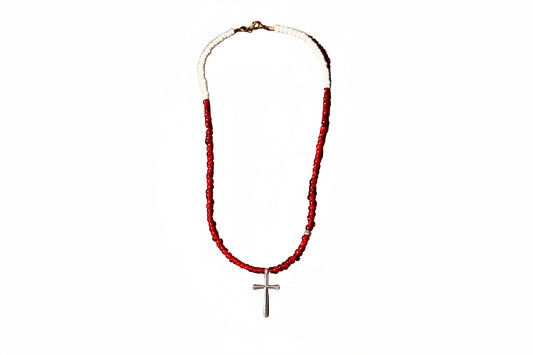 Vintage Sterling cross and beads
