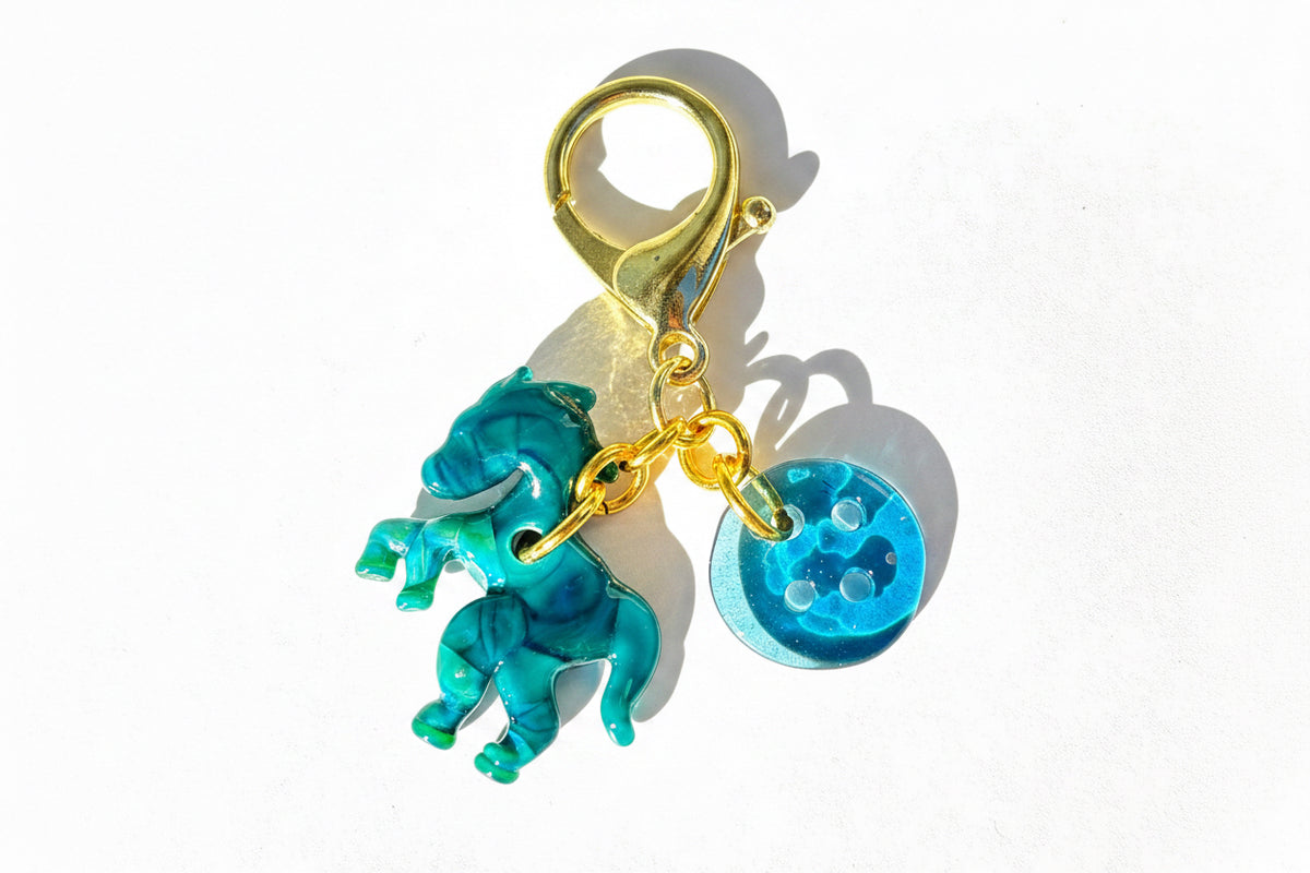Horse and button bag charm