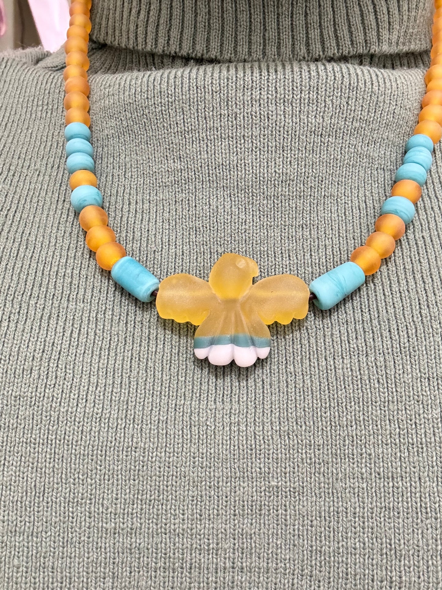 Carved Thunderbird fully beaded necklace