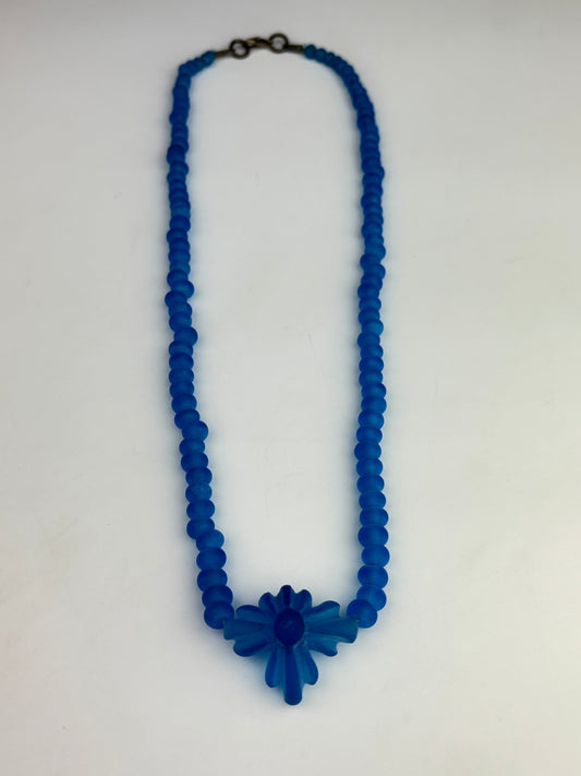 Sandblasted Doom cross necklace in brilliant blue