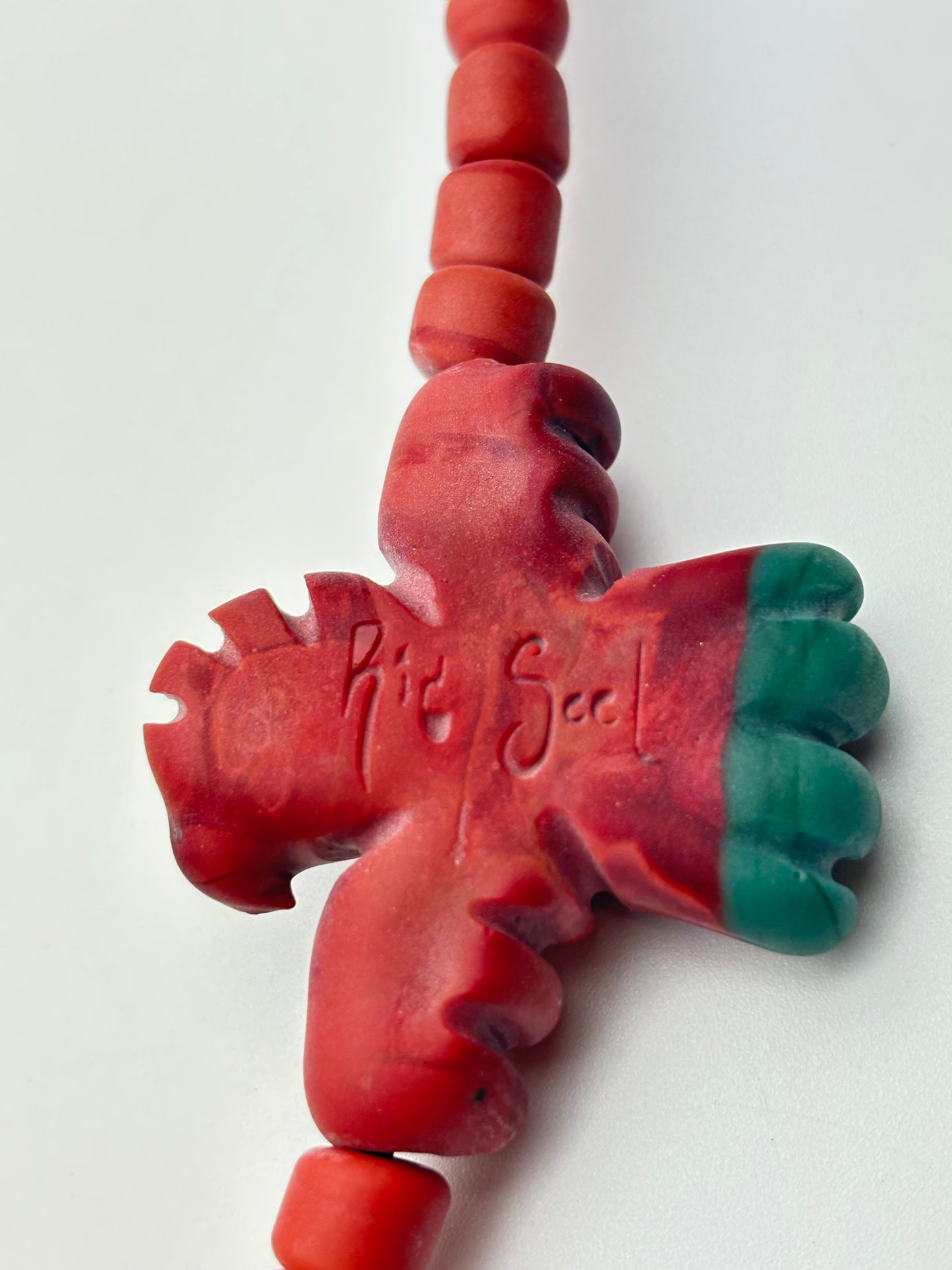 Stone carved Thunderbird fully beaded necklace