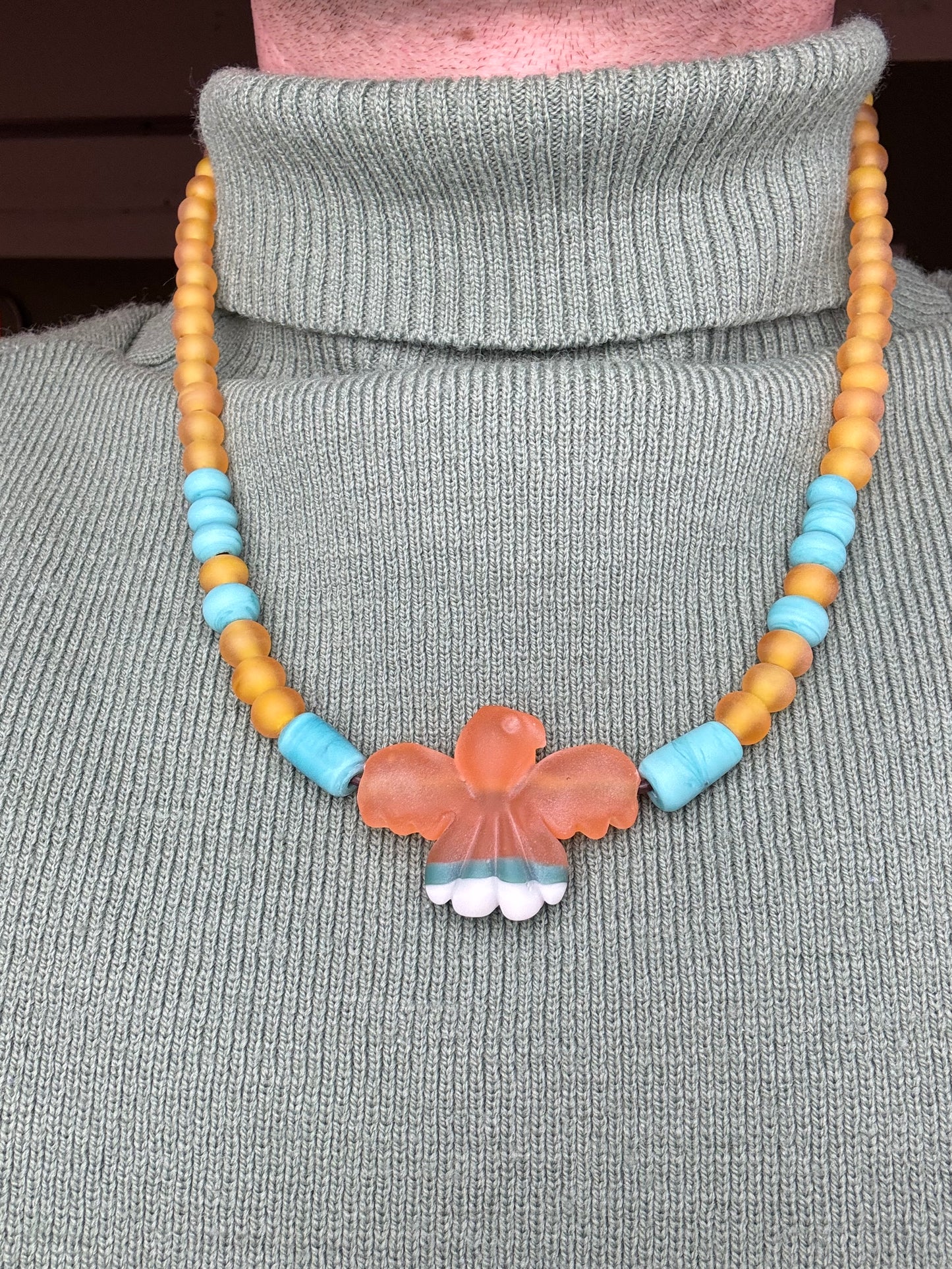 Carved Thunderbird fully beaded necklace