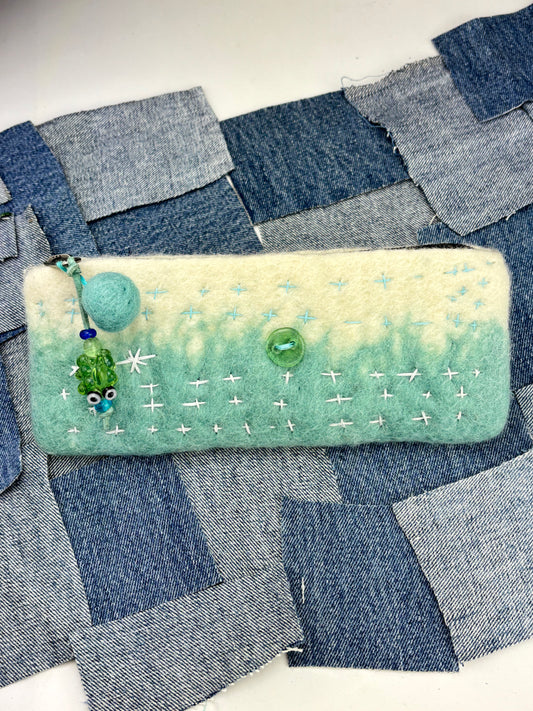 Wool Sashiko long zipper wallet