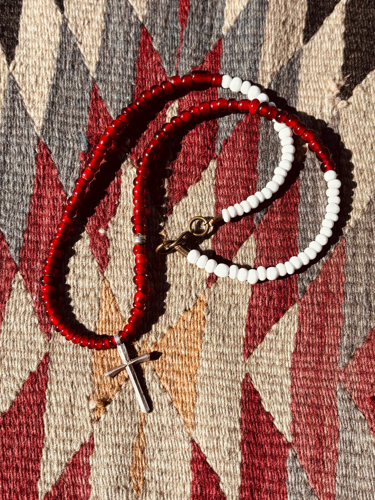 Vintage Sterling cross and beads