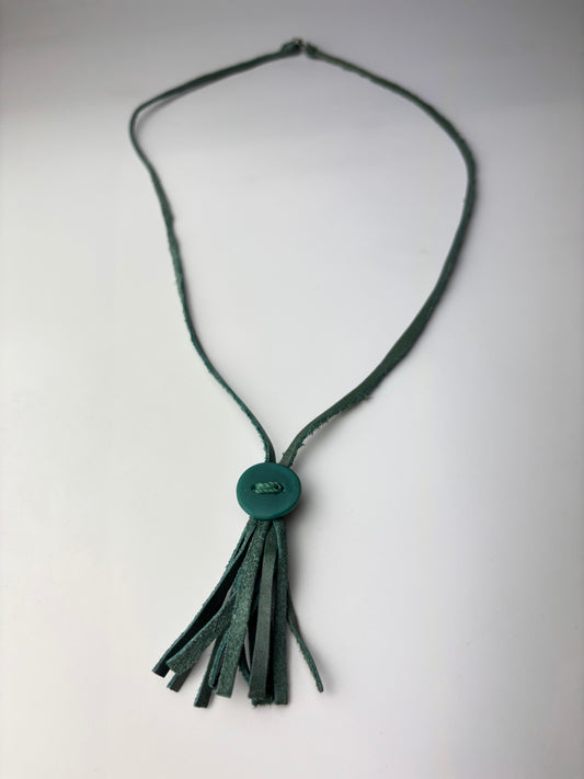 Fringe with glass button necklace