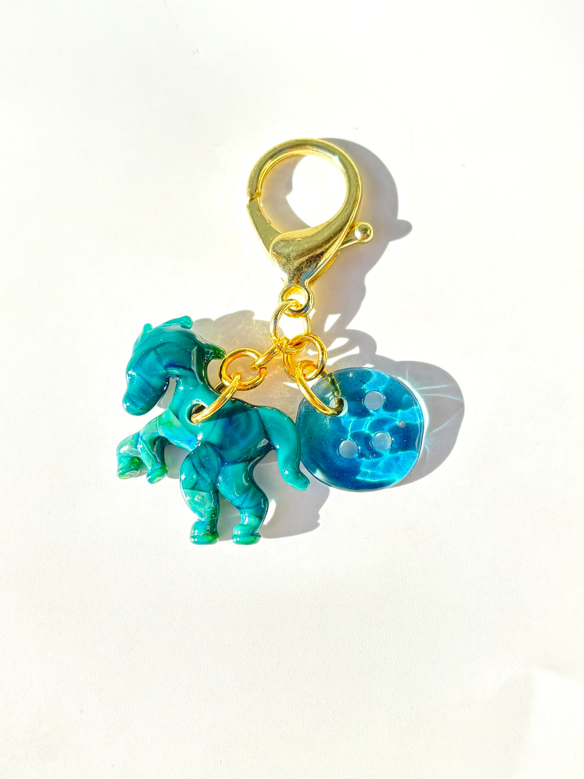 Horse and button bag charm