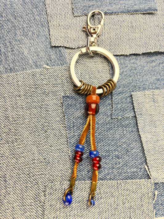 Glass bead and leather key chain