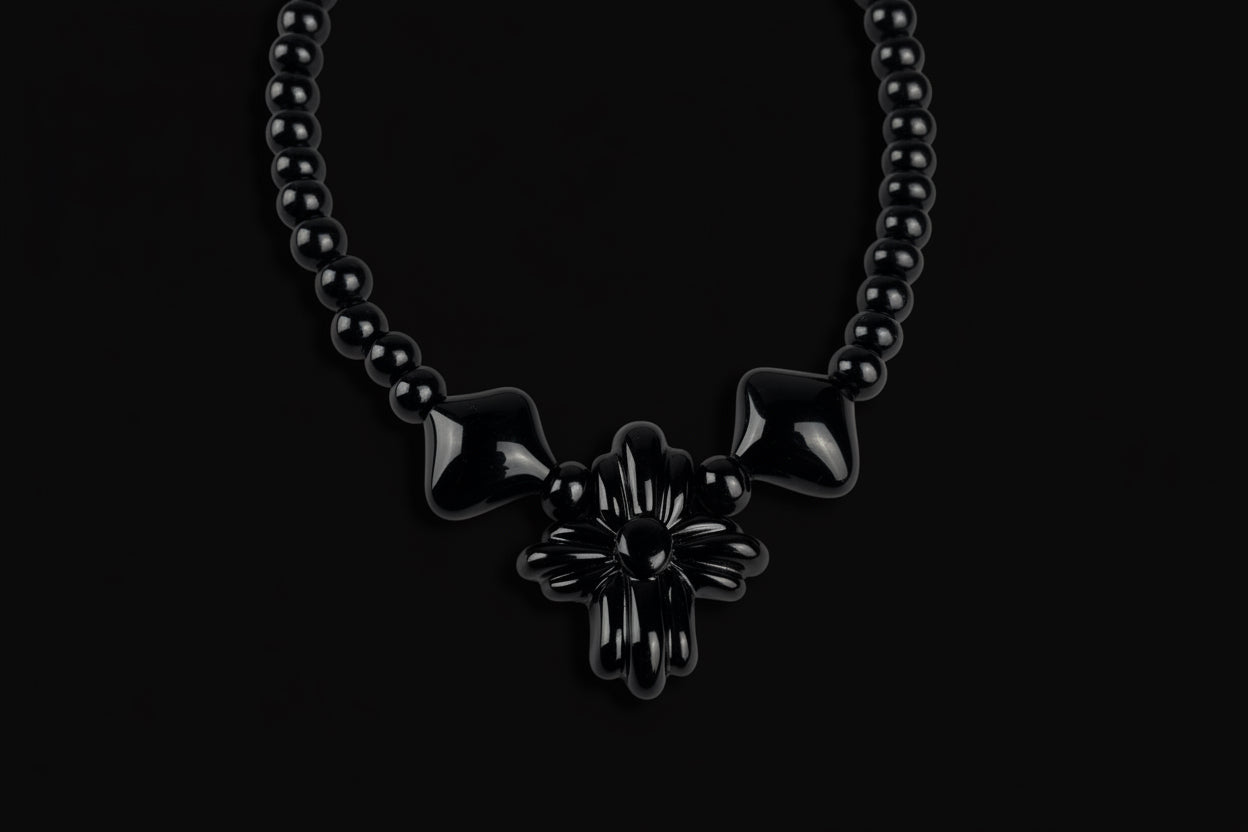 Doom Cross and spike link beaded necklace