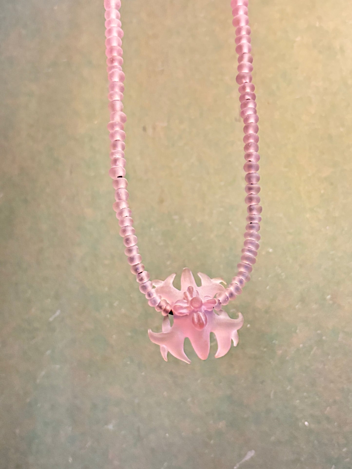 Sandblasted CFL changing glass Spikey doom necklace