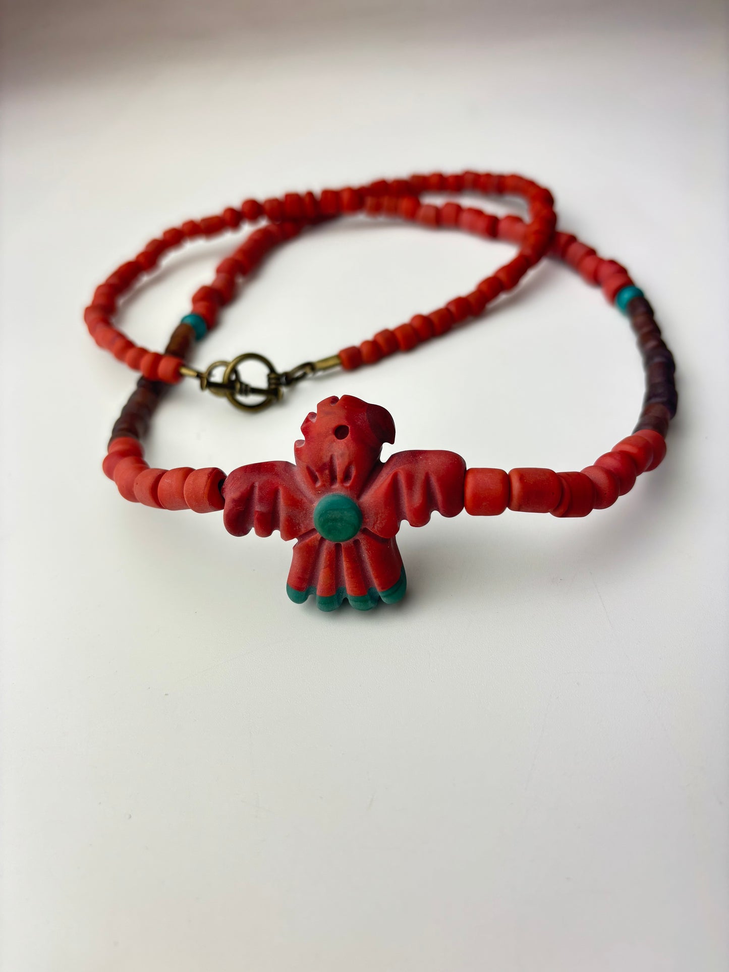 Stone carved Thunderbird fully beaded necklace